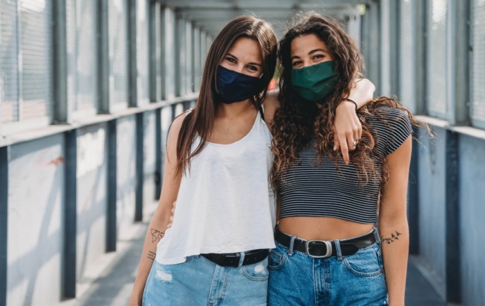 girls wearing masks